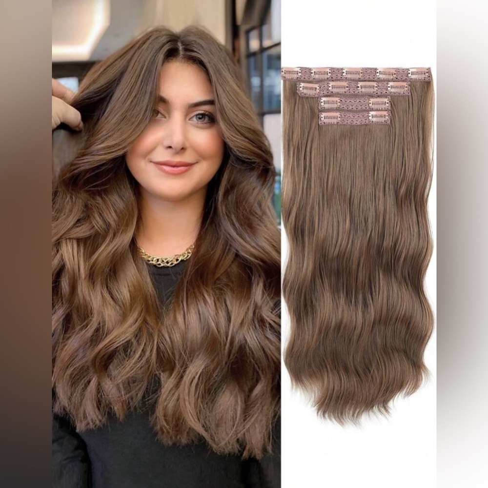 20 IN CLIP IN SET CHESTNUT CHOCOLATE BROWN CURLY WAVE  HAIR EXTENSIONS
